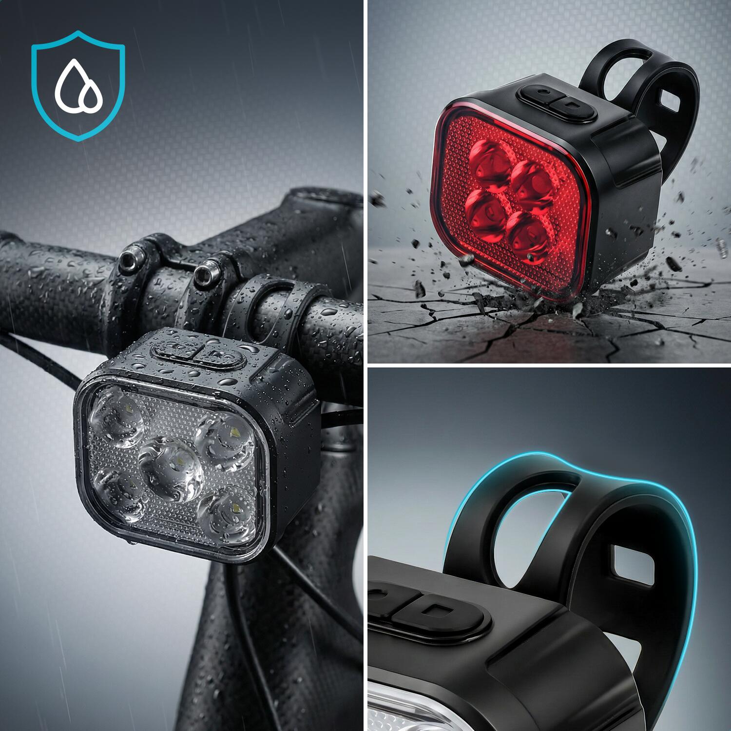 Fahrradbeleuchtung 4x Set - LED Vorder- und Rücklicht - USB Aufladbar 7/8