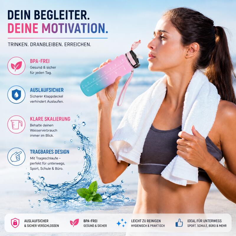 Trinkflasche BPA frei Sportflache Wasserflasche 1 Liter Flasche 6/6