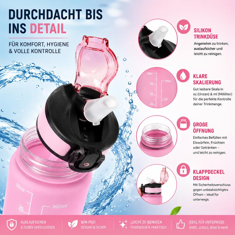 Trinkflasche BPA frei Sportflache Wasserflasche 1 Liter Flasche 5/6