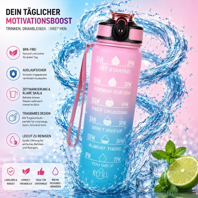 Trinkflasche BPA frei Sportflache Wasserflasche 1 Liter Flasche 4/6