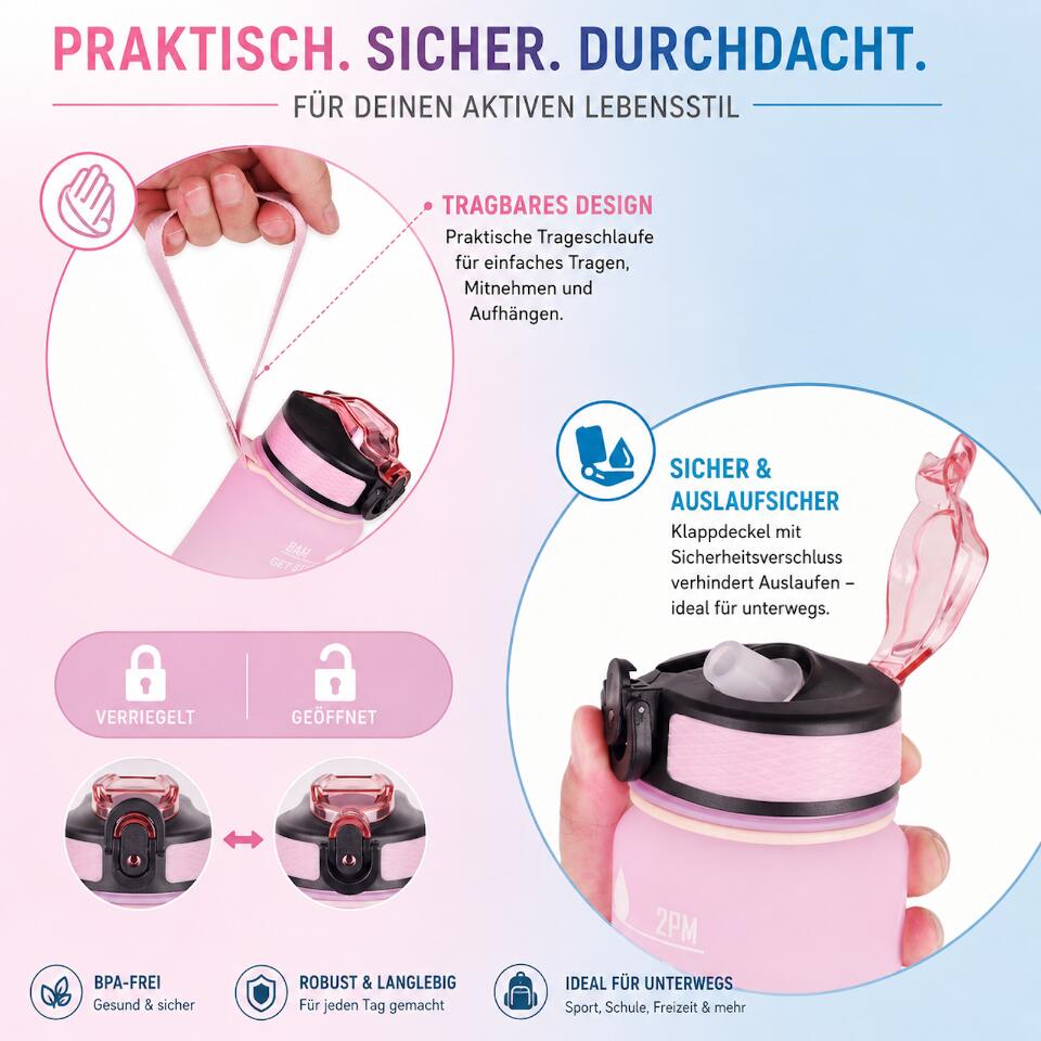 Trinkflasche BPA frei Sportflache Wasserflasche 1 Liter Flasche 3/6