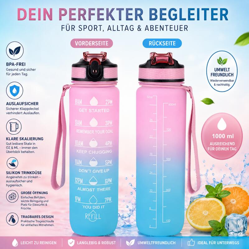 Trinkflasche BPA frei Sportflache Wasserflasche 1 Liter Flasche 2/6