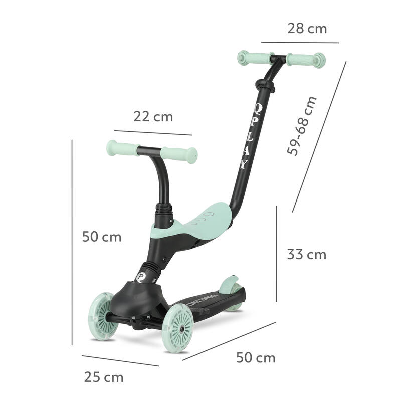 Trotinetă pentru Copii Qplay Sema Evo - Trotinetă 6 în 1 - Roți cu LED - Verde