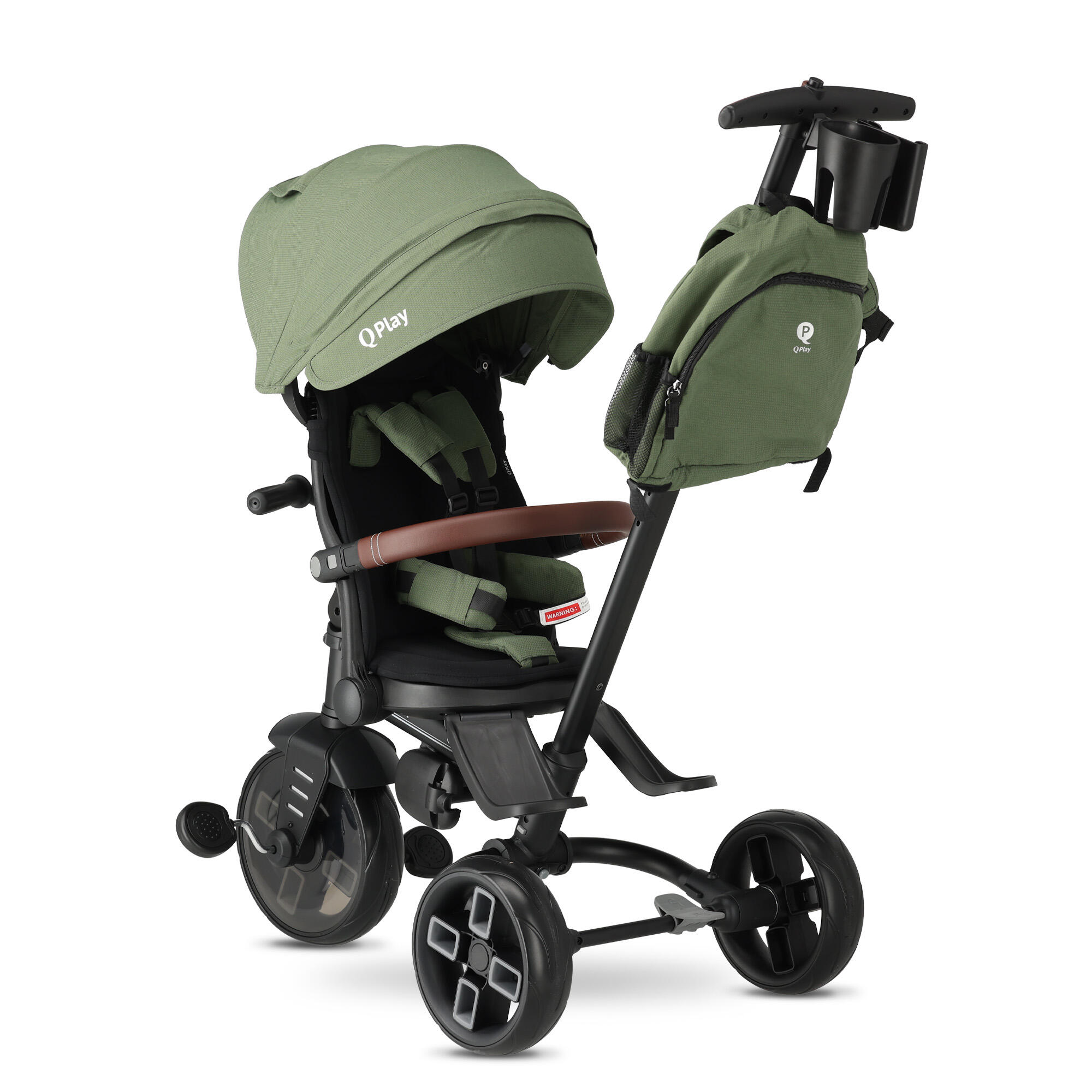 Triciclo Qplay Comfo Max con Maniglione di Spinta - Triciclo 7 in 1 - Verde 9/10