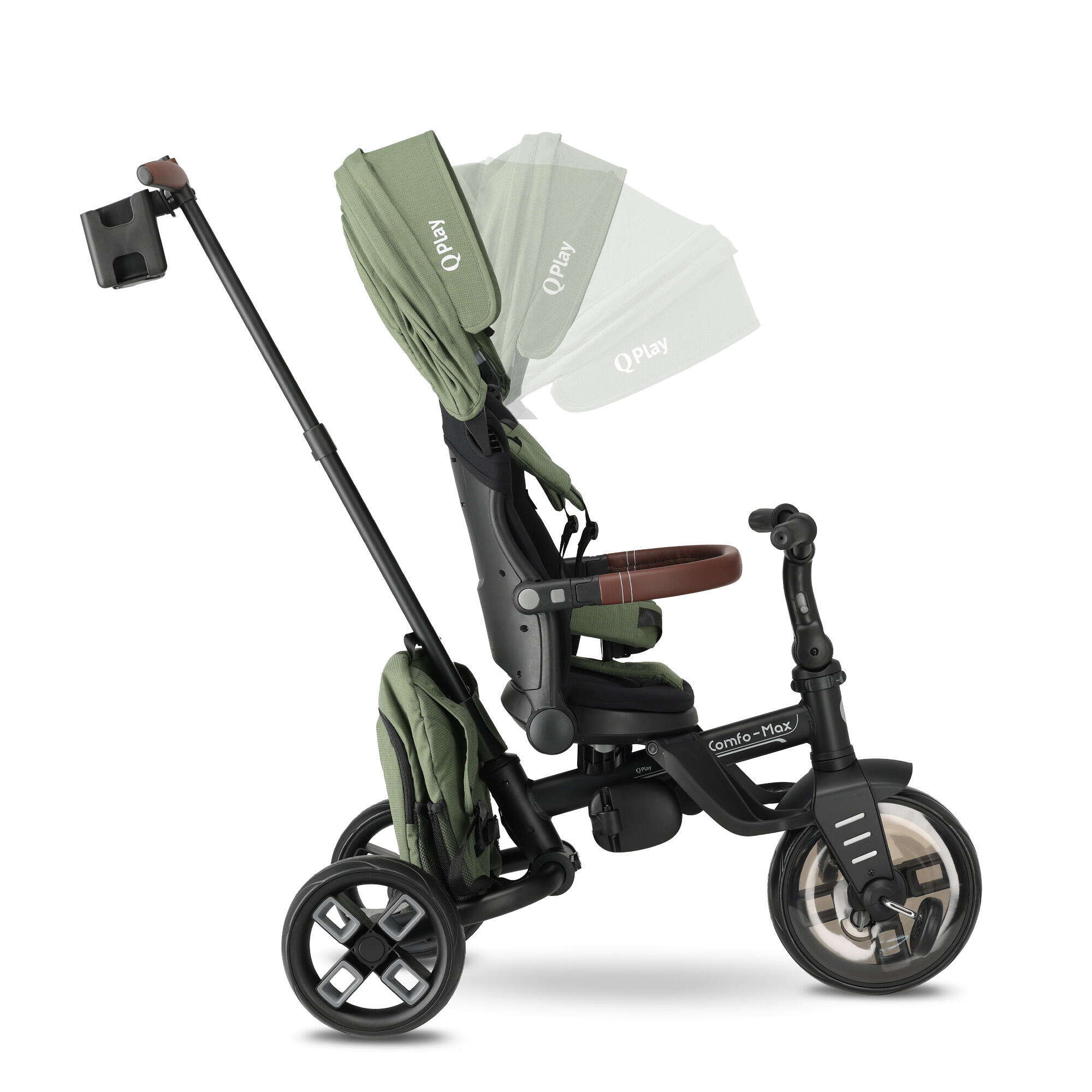 Triciclo Qplay Comfo Max con Maniglione di Spinta - Triciclo 7 in 1 - Verde 3/10