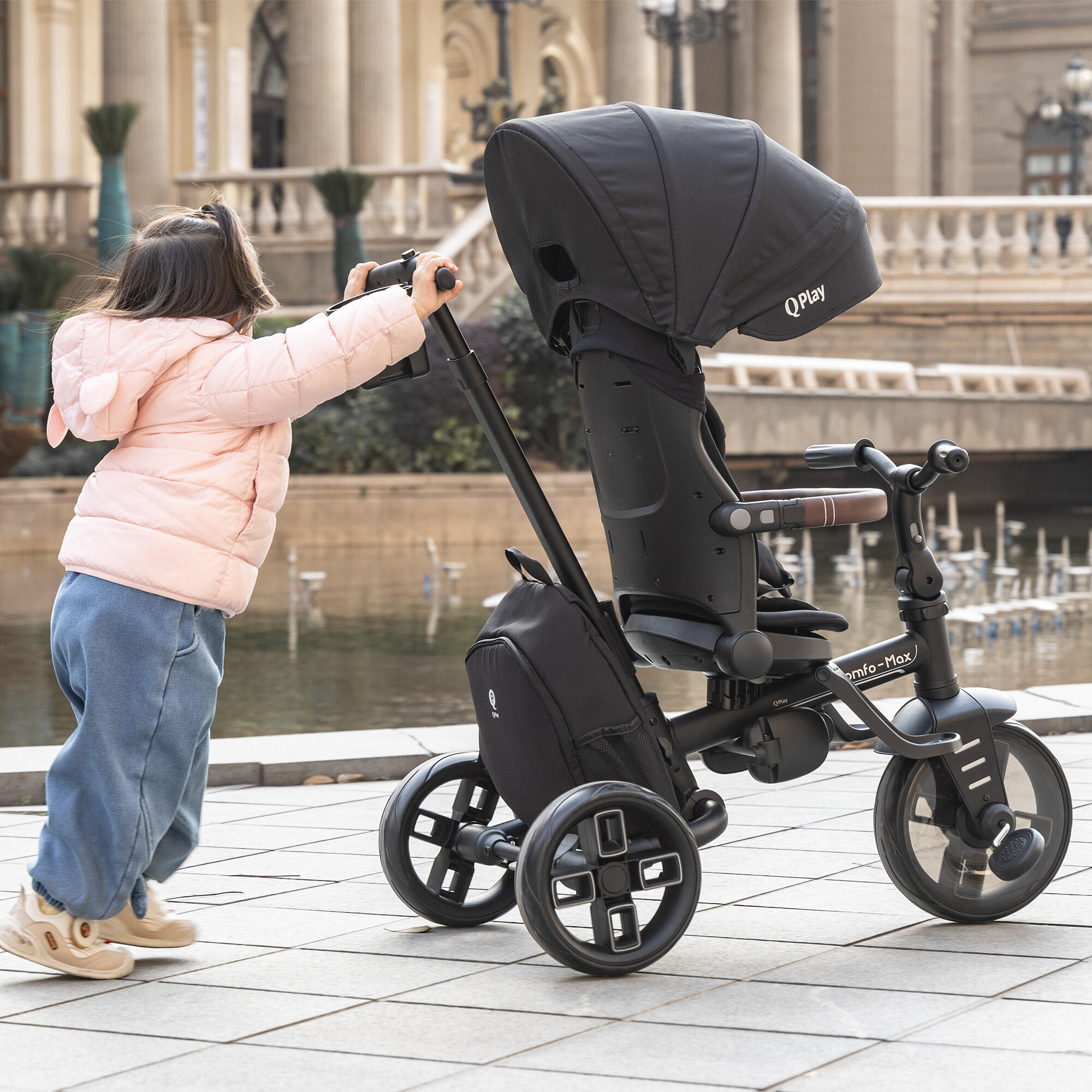 Triciclo Qplay Comfo Max con Maniglione di Spinta - Triciclo 7 in 1 - Grigio 10/10