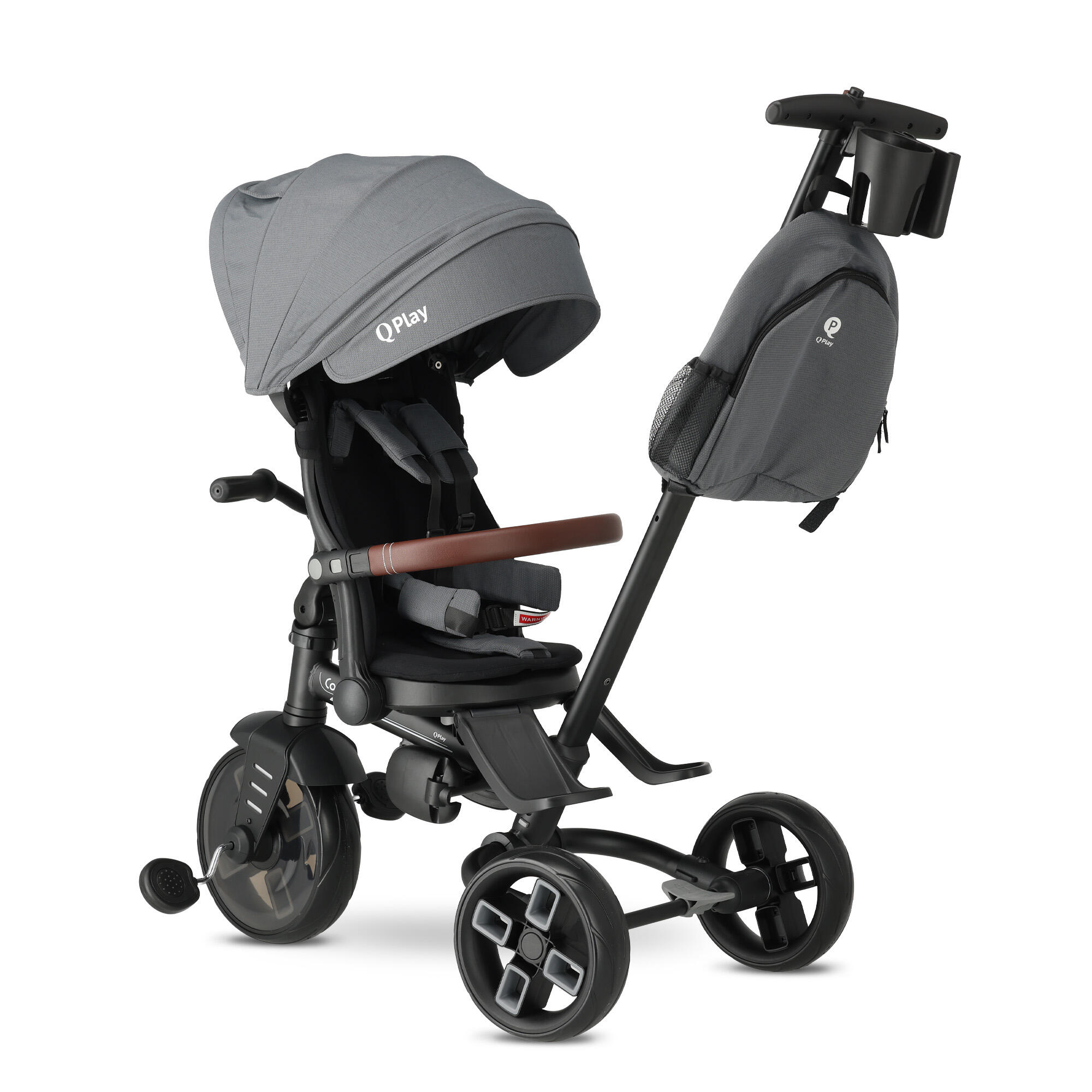 Triciclo Qplay Comfo Max con Maniglione di Spinta - Triciclo 7 in 1 - Grigio 9/10