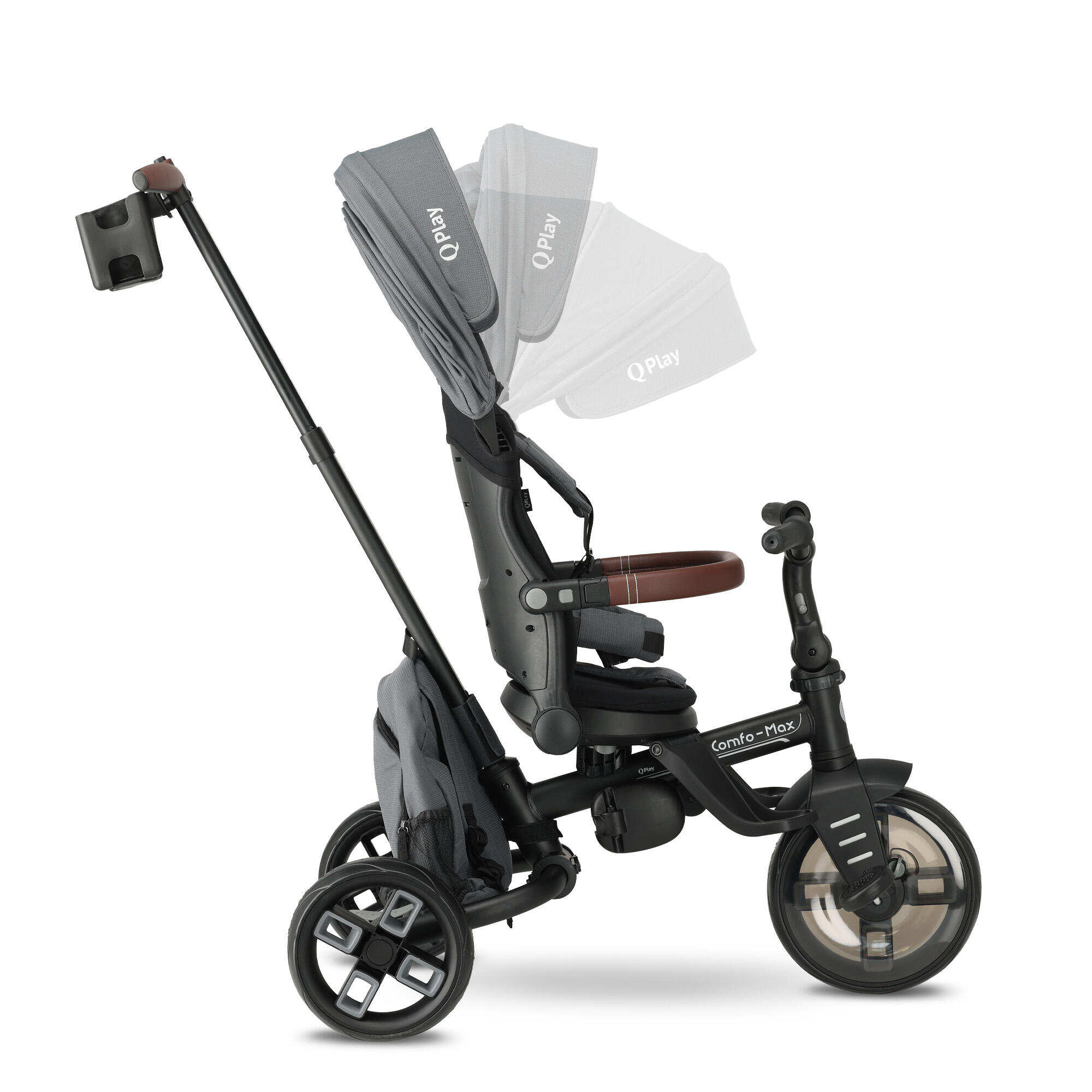 Triciclo Qplay Comfo Max con Maniglione di Spinta - Triciclo 7 in 1 - Grigio 3/10