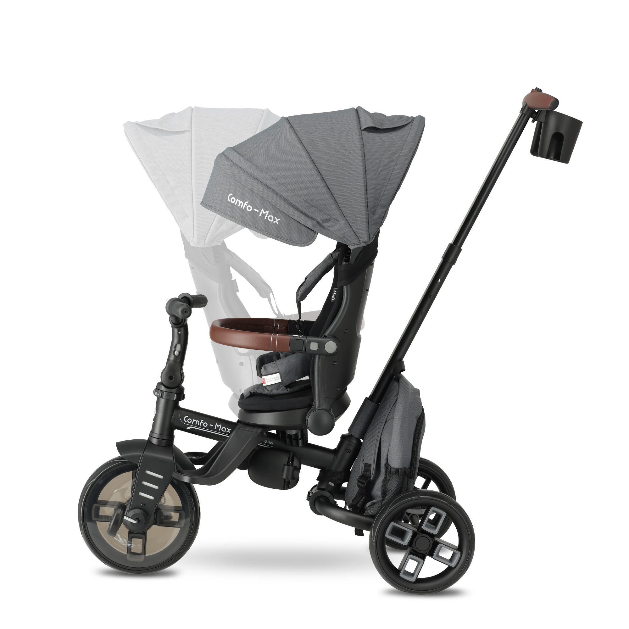 Triciclo Qplay Comfo Max con Maniglione di Spinta - Triciclo 7 in 1 - Grigio 2/10