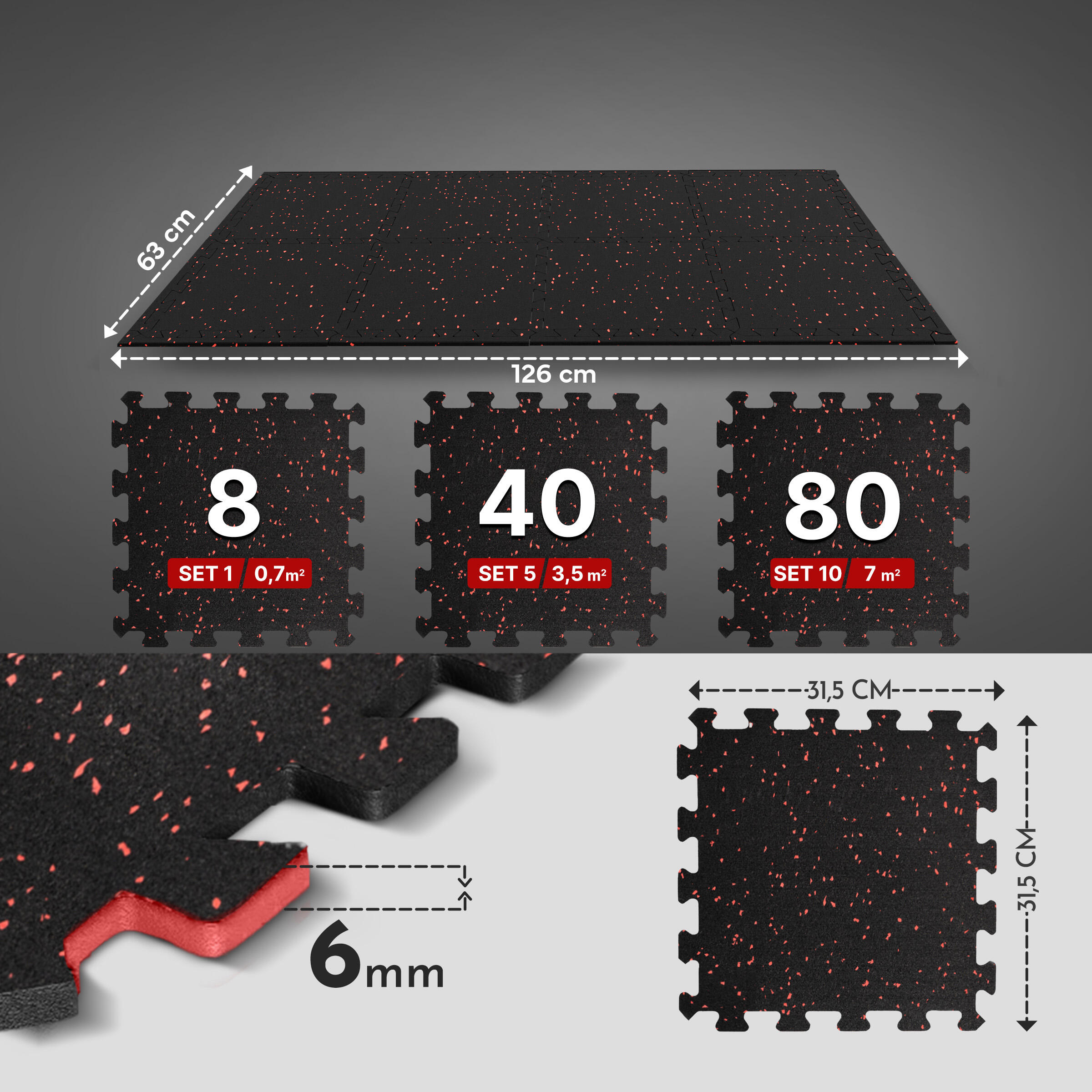 Tappetino fitness – gomma spessa e resistente – puzzle set da 80 pezzi 2/7