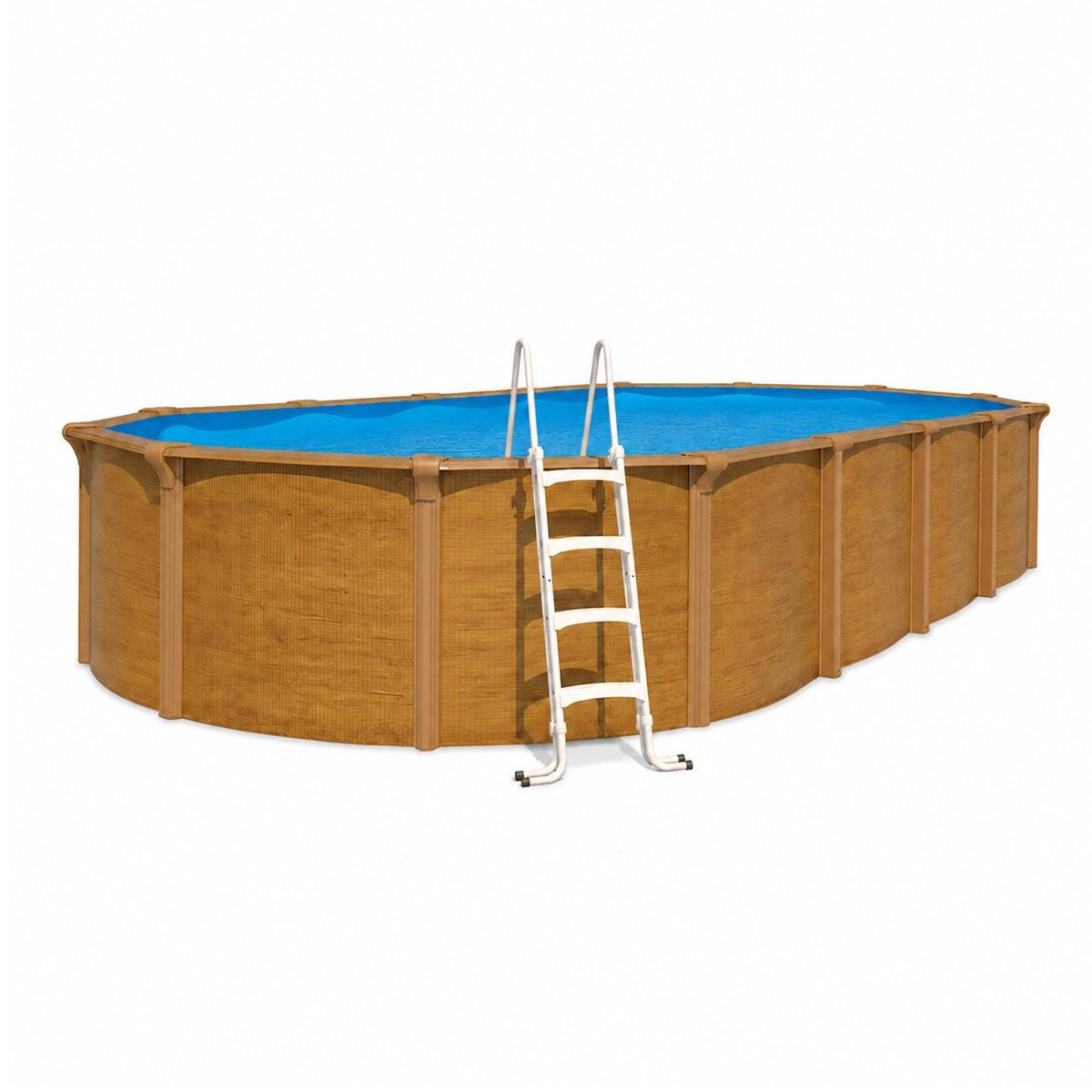 Piscine hors sol acier ovale 9,15 x 4,55 x 1,32 m aspect bois OSMOSE 1/7