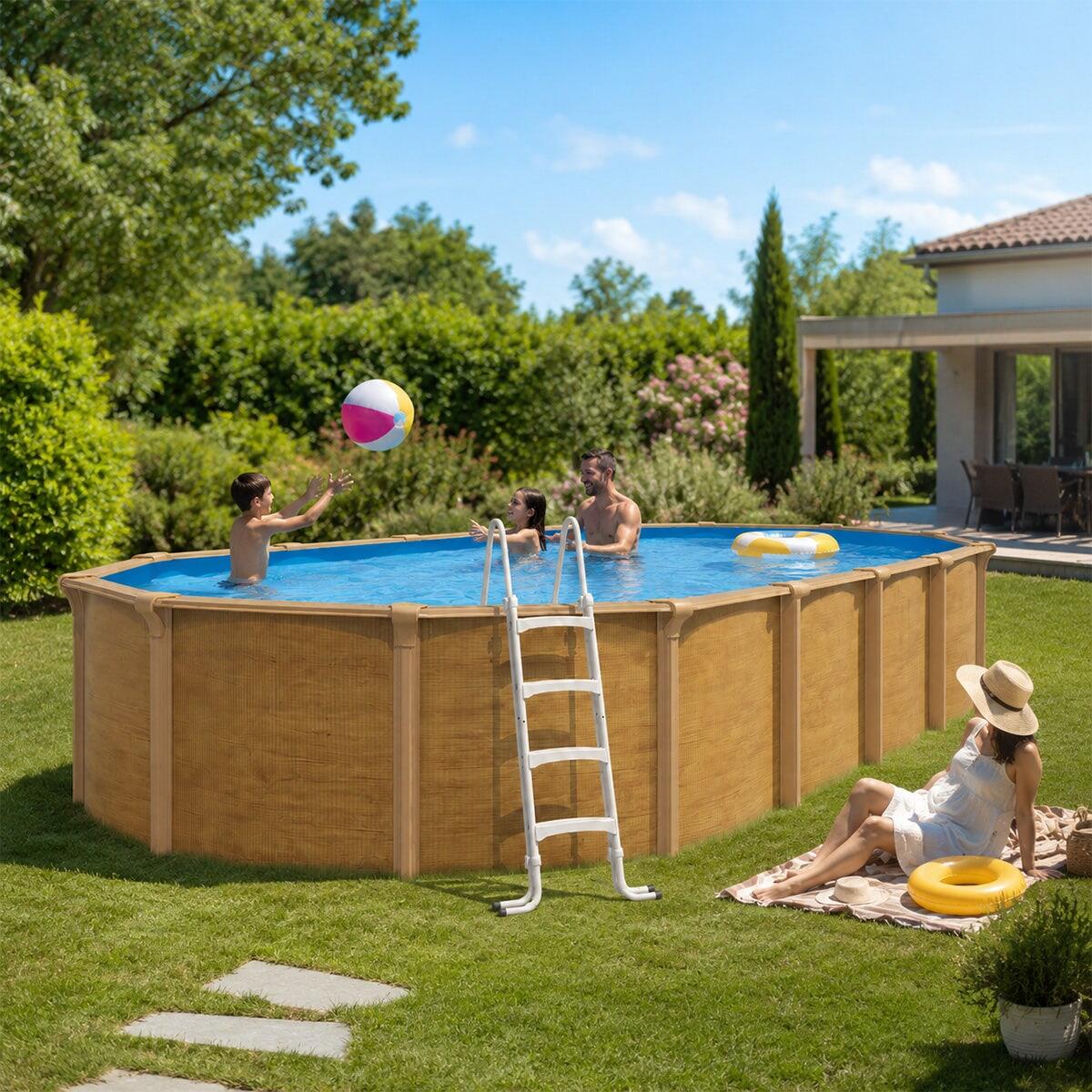 Piscine hors sol acier ovale 9,15 x 4,55 x 1,32 m aspect bois OSMOSE 2/7