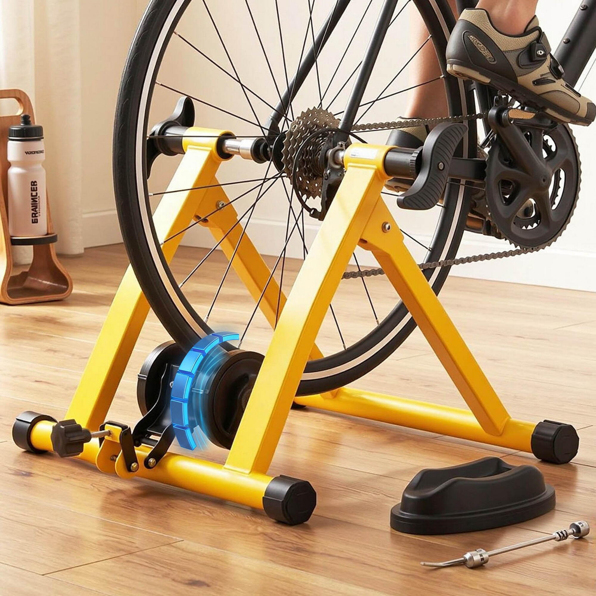 Everfit Bike Trainer Stand Indoor Riding Bicycle 6 Level Cycling Home Gym Yellow