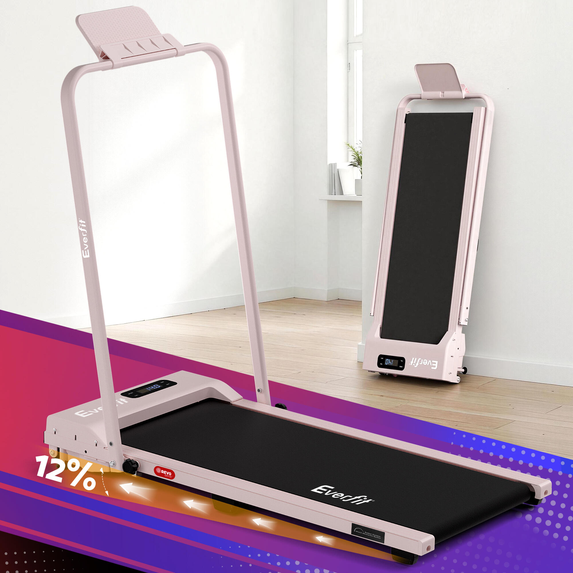 Everfit 3 in 1 Walking Pad Treadmill 12% Incline Foldable Under Desk Treadmills