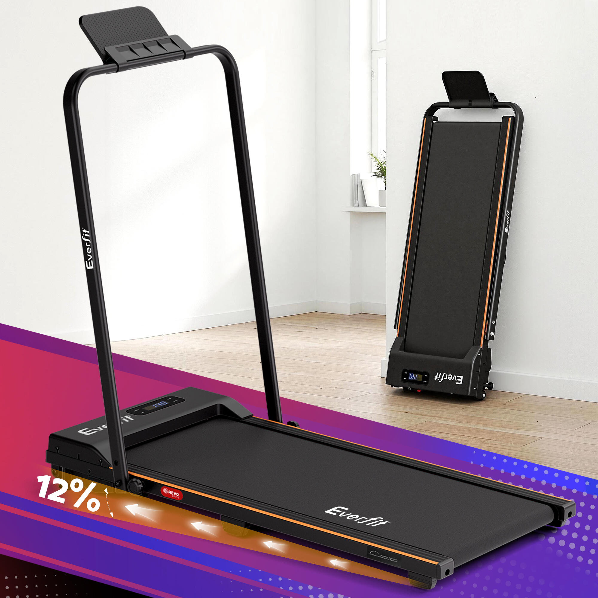 Everfit 3 in 1 Walking Pad Treadmill 12% Incline Foldable Under Desk Treadmills