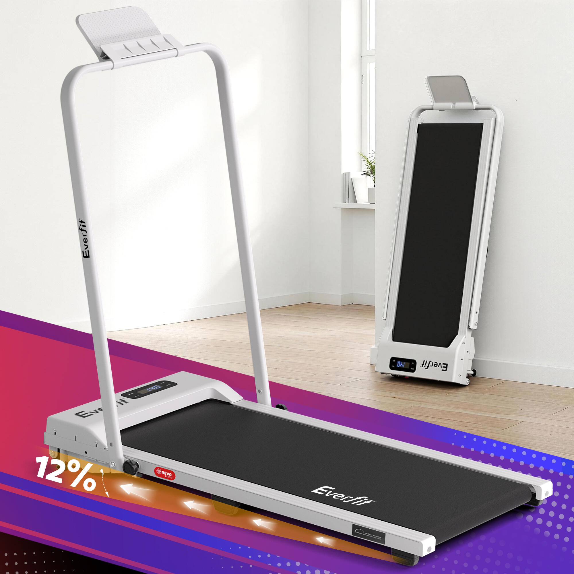 Everfit 3 in 1 Walking Pad Treadmill 12% Incline Foldable Under Desk Treadmills