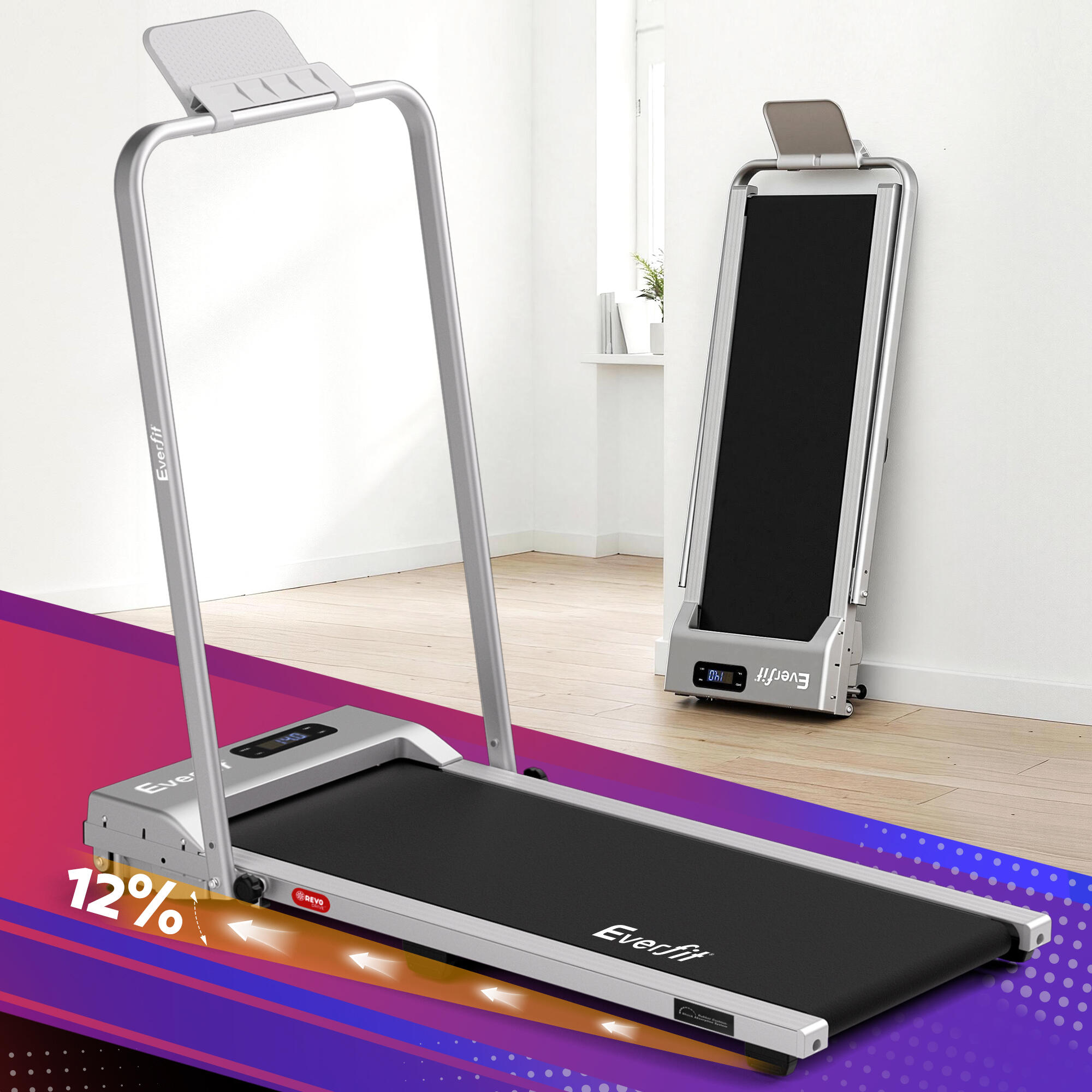 Everfit 3 in 1 Walking Pad Treadmill 12% Incline Foldable Under Desk Treadmills
