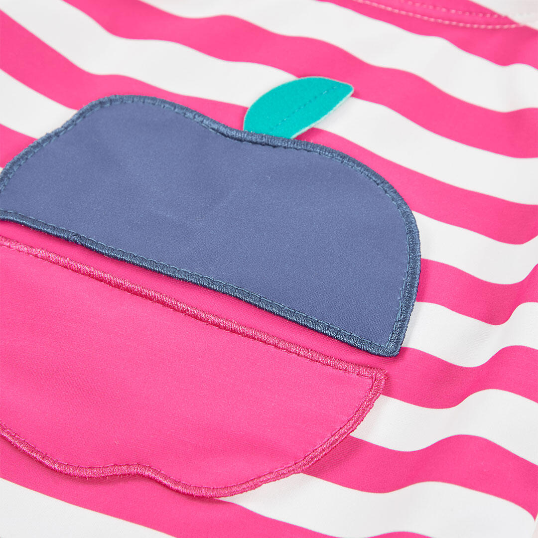 Bañador para niña de rayas con aplicación de manzana y protección solar UPF50+ 3/4