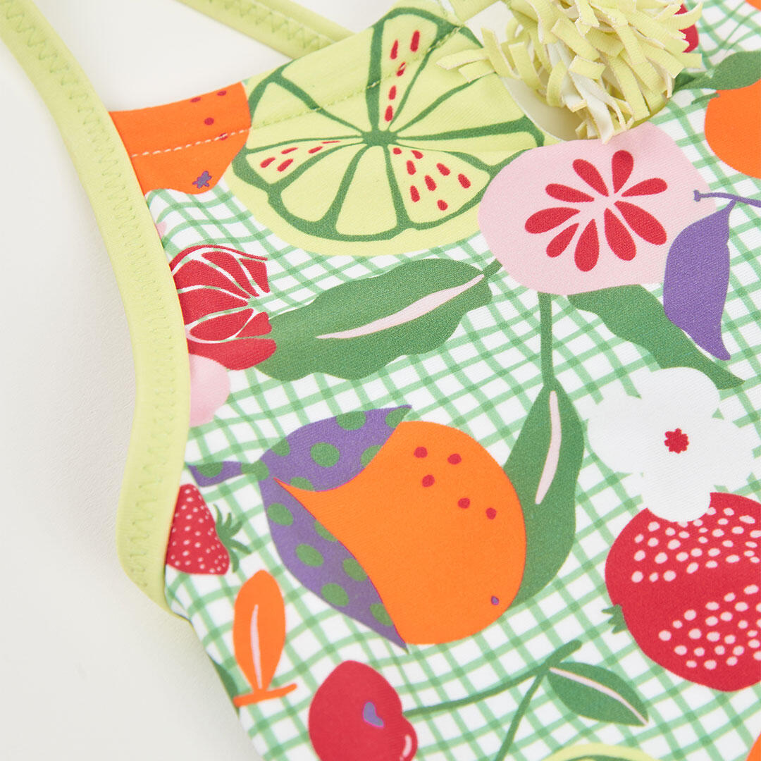 Bañador para niña con estampado de frutas y protección solar UPF50+ 3/4