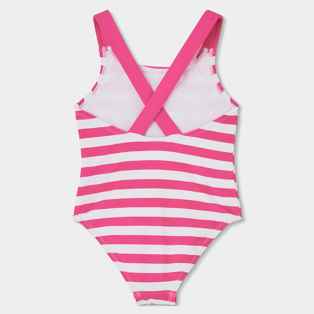 Bañador para niña de rayas con aplicación de manzana y protección solar UPF50+ 2/4