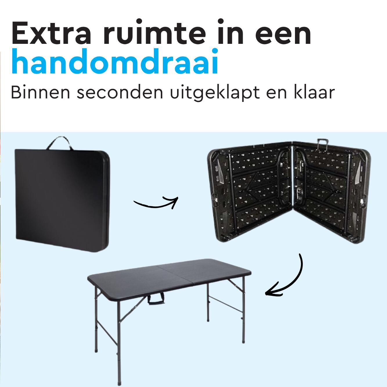 BRASQ Inklapbare Vouwtafel - 120 x 60 cm - Max. 80 kg - Campingtafel - Zwart 9/9