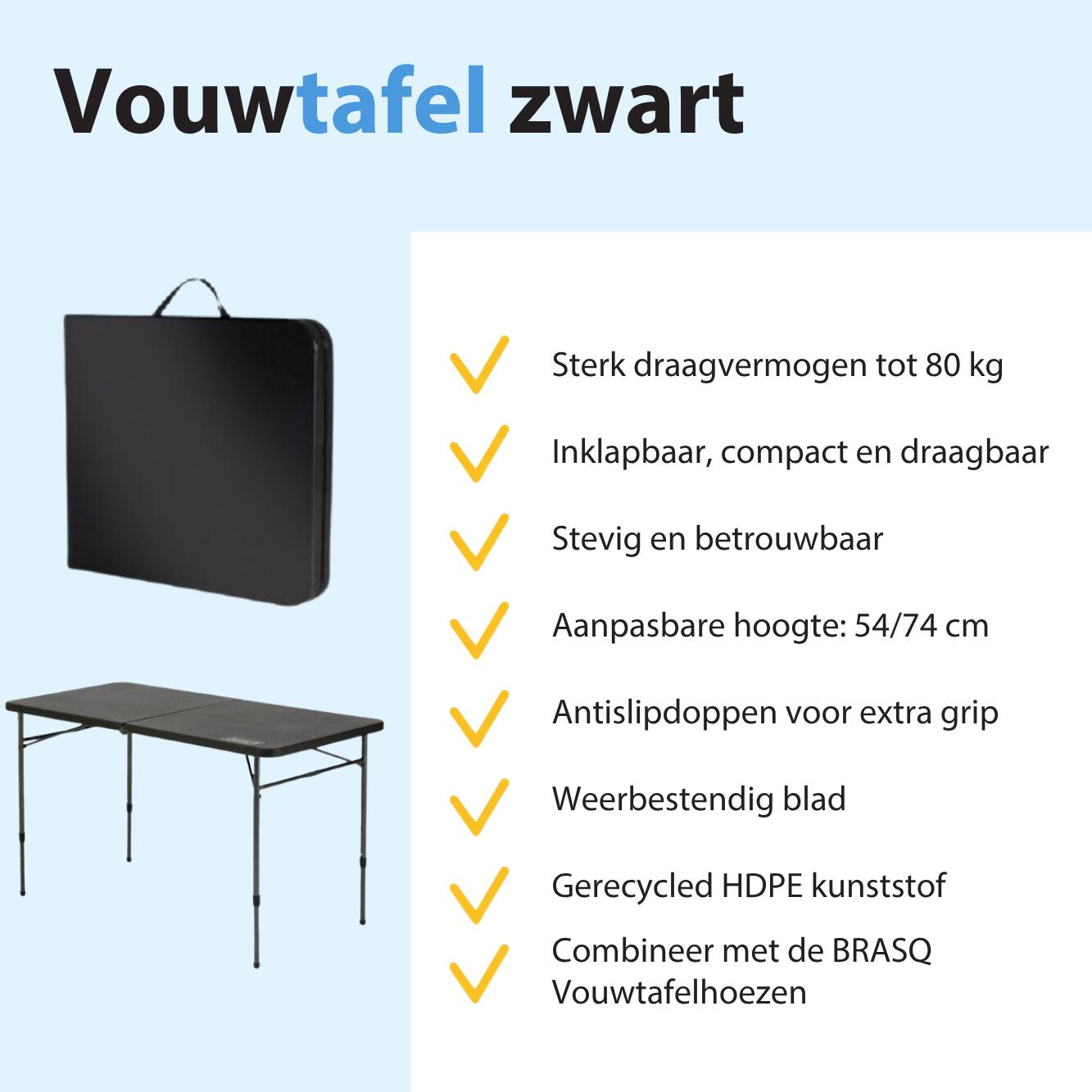 BRASQ Inklapbare Vouwtafel - 120 x 60 cm - Max. 80 kg - Campingtafel - Zwart 3/9