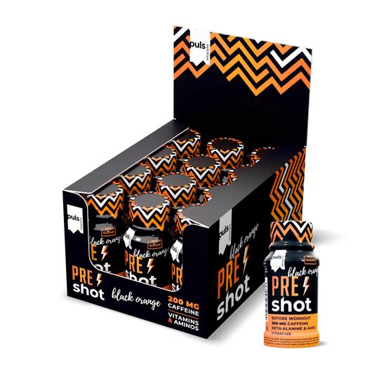 Pre Workout Shot Black Orange 12 × 60 ml – avec 200 mg de caféine