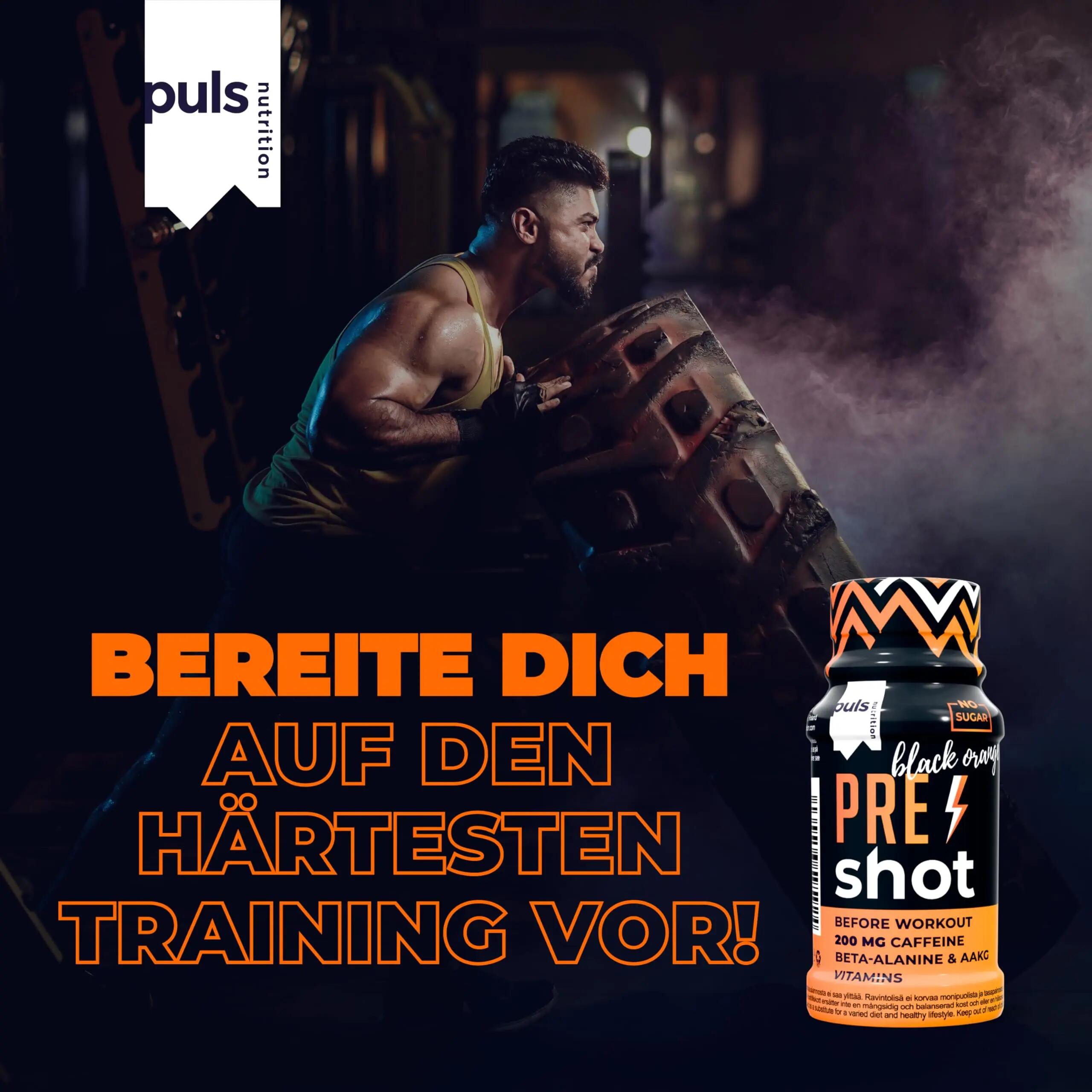 Pre Workout Shot Black Orange 12 x 60 ml – mit 200 mg Koffein 5/7