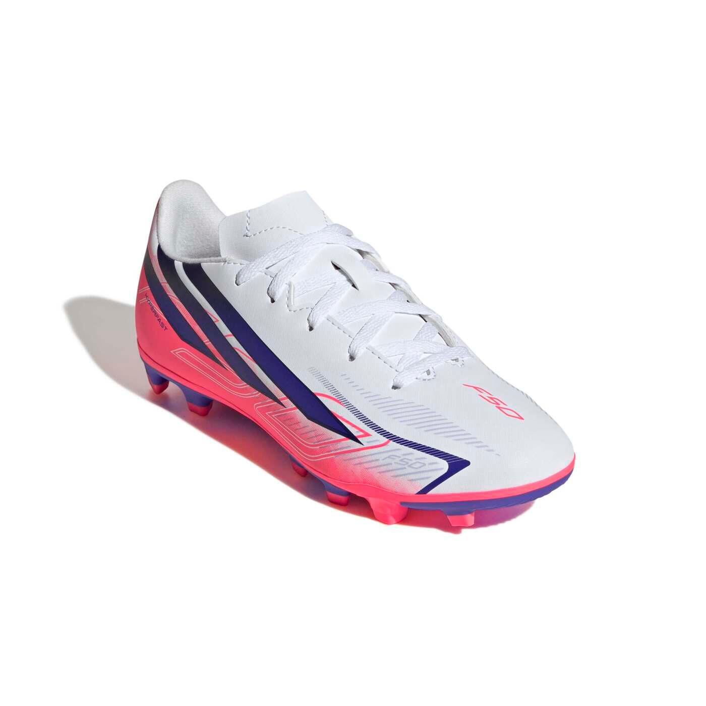 Chuteiras Junior Adidas F50 Hyperfast Club FG/MG Branco e rosa 6/7