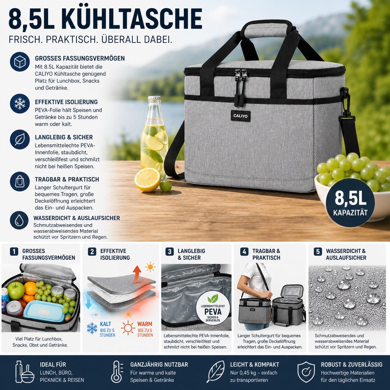 Kühltasche 8,5 Liter optimal für Getränkedosen Mini Kühlbox 3/8