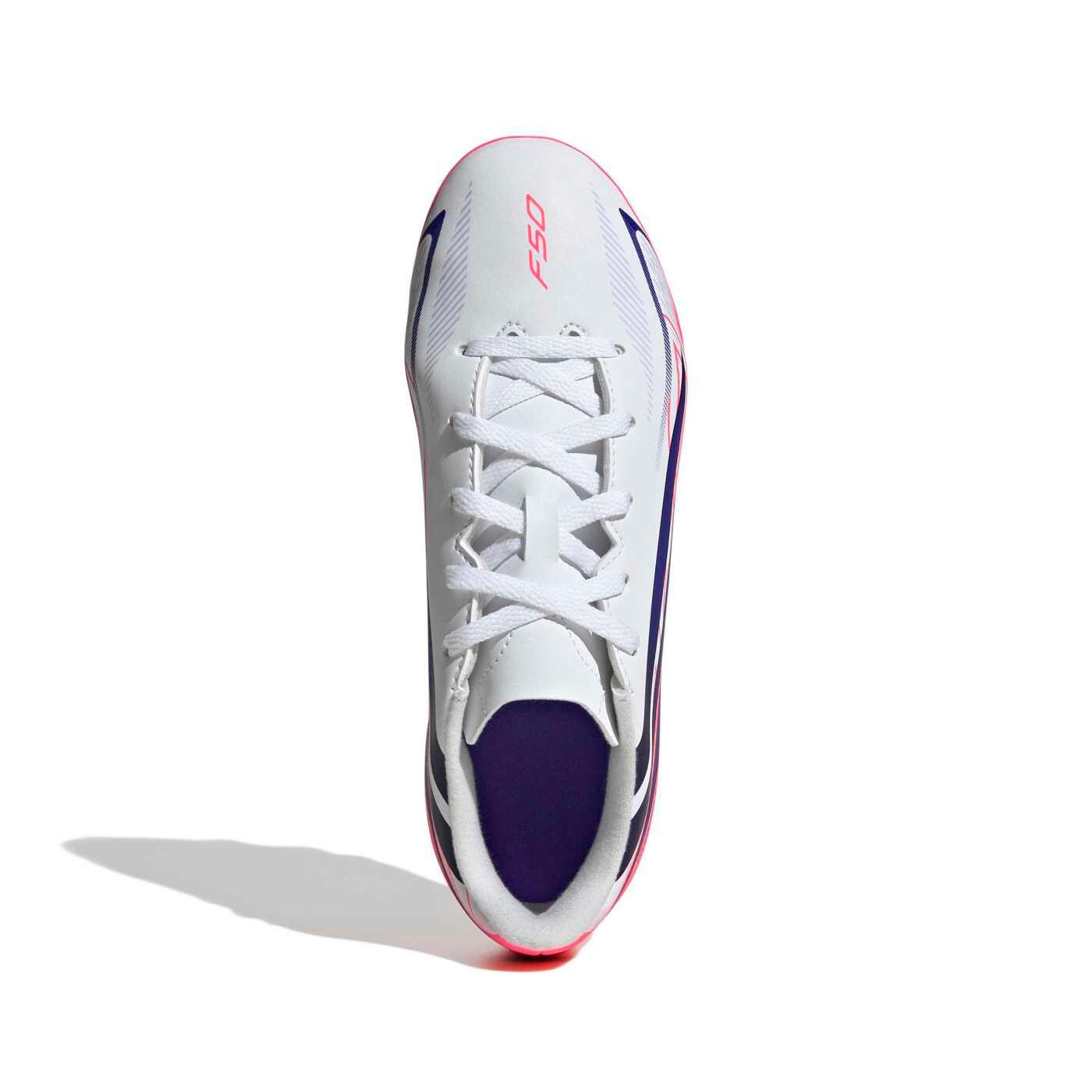 Chuteiras Junior Adidas F50 Hyperfast Club FG/MG Branco e rosa 4/7