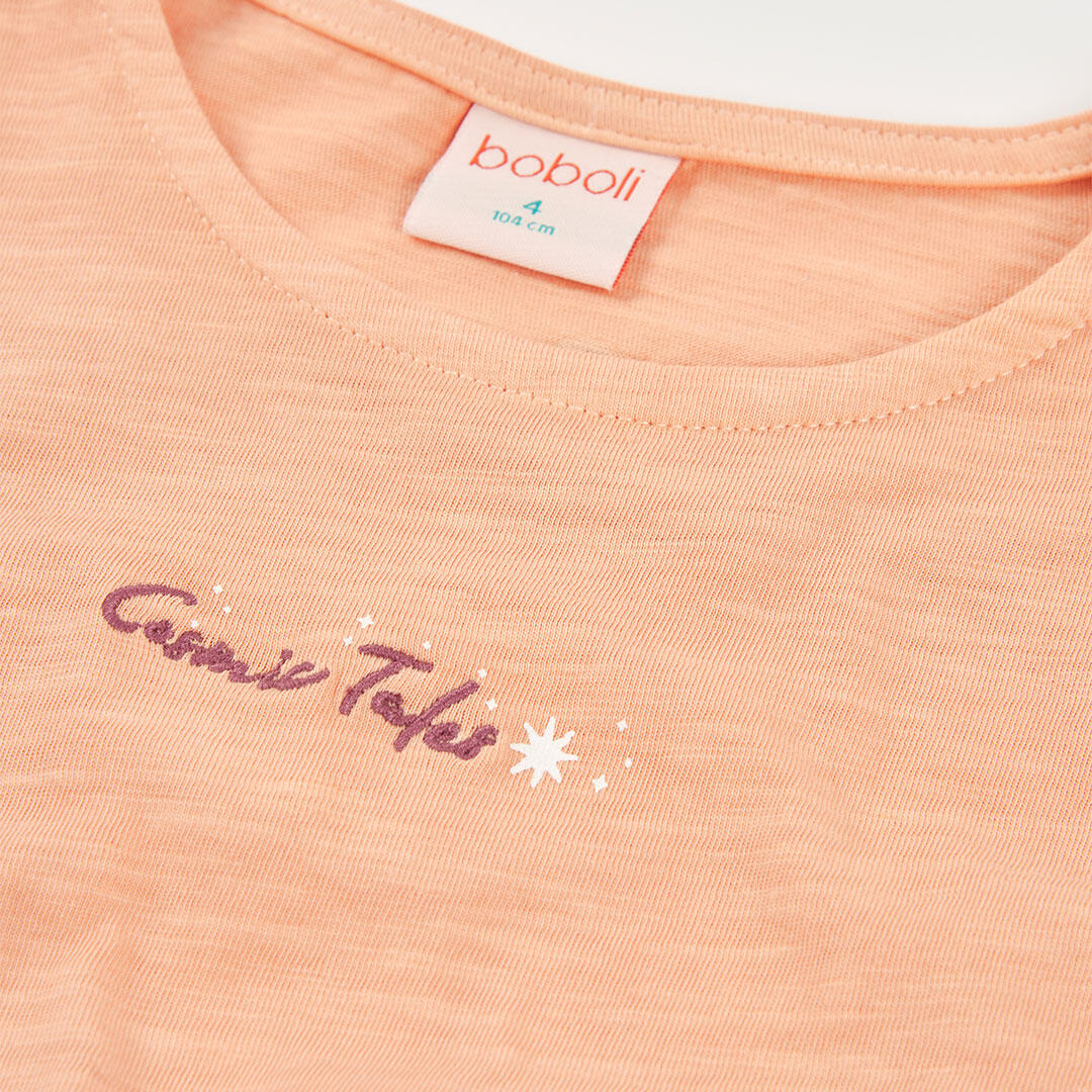 Camiseta de punto flamé para niña con nudo decorativo, color salmón 3/4
