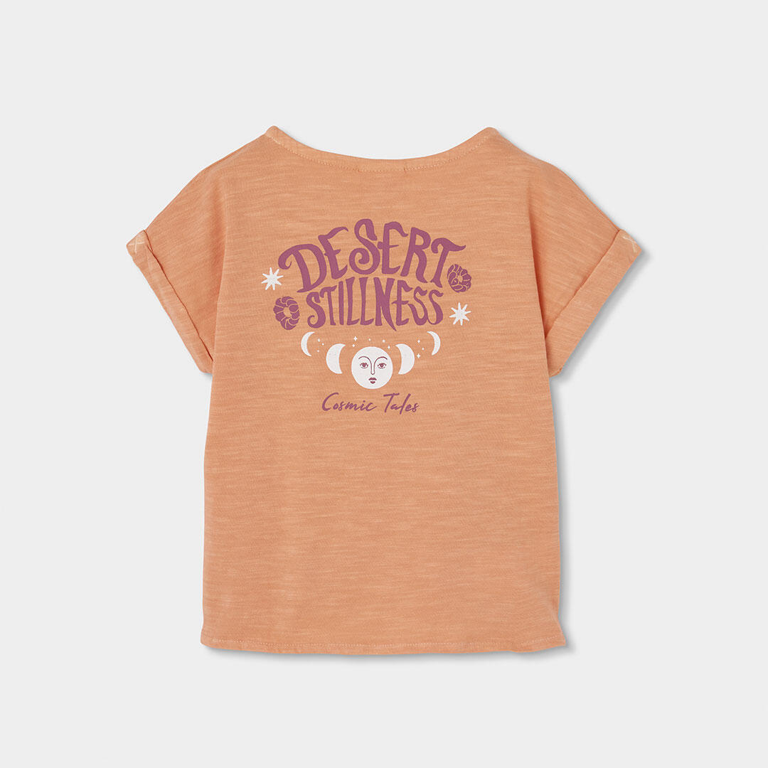 Camiseta de punto flamé para niña con nudo decorativo, color salmón 2/4