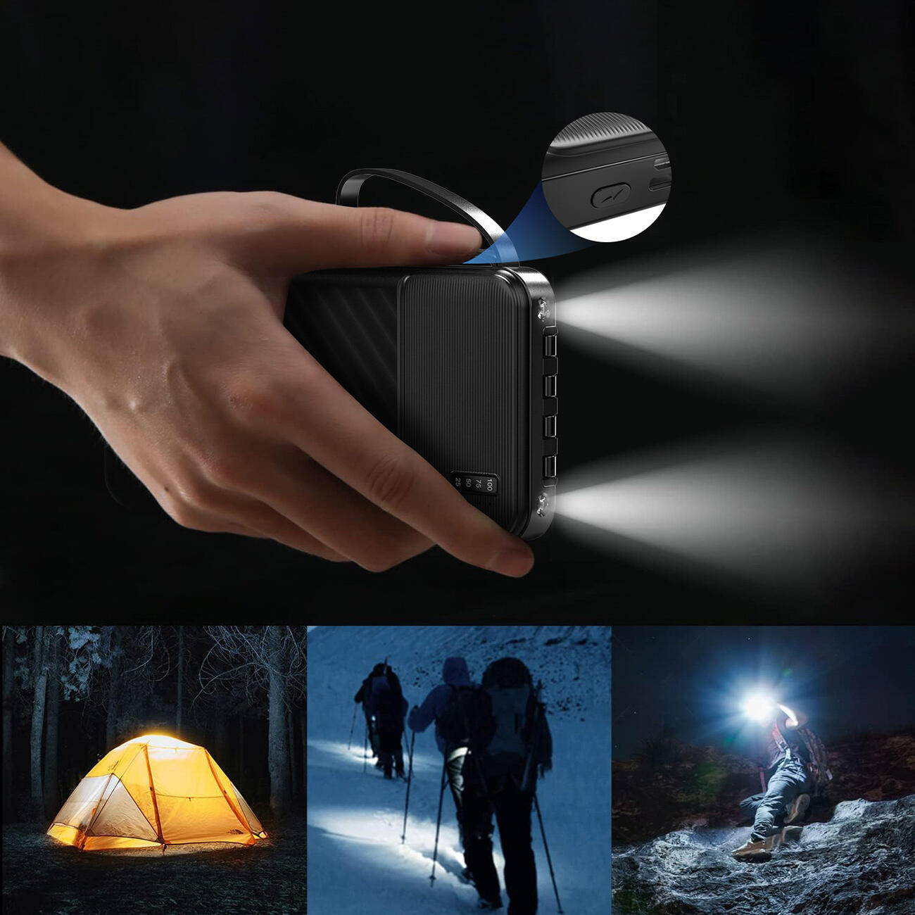 Powerbank Wozinsky 10000mah 10w z wbudowanymi kablami i latarką - czarny 4/6