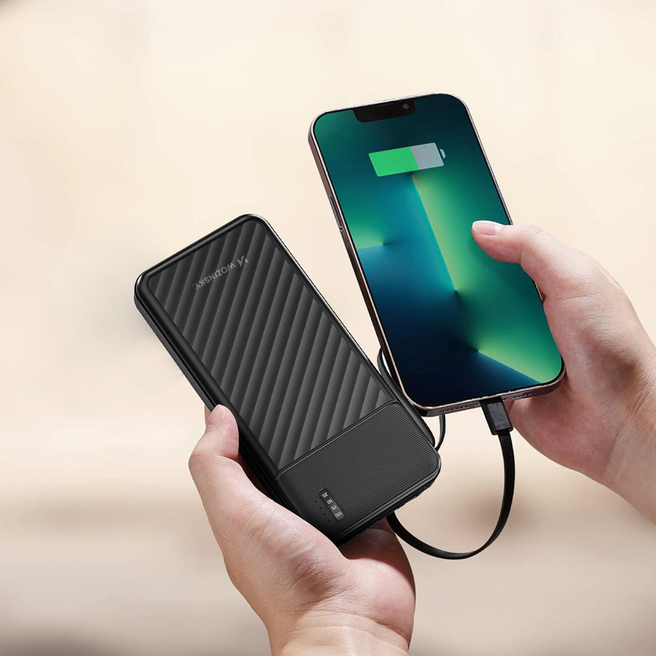 Powerbank Wozinsky 10000mah 10w z wbudowanymi kablami i latarką - czarny 3/6