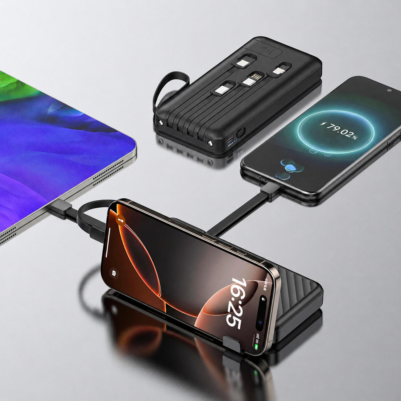 Powerbank Wozinsky 10000mah 10w z wbudowanymi kablami i latarką - czarny 2/6