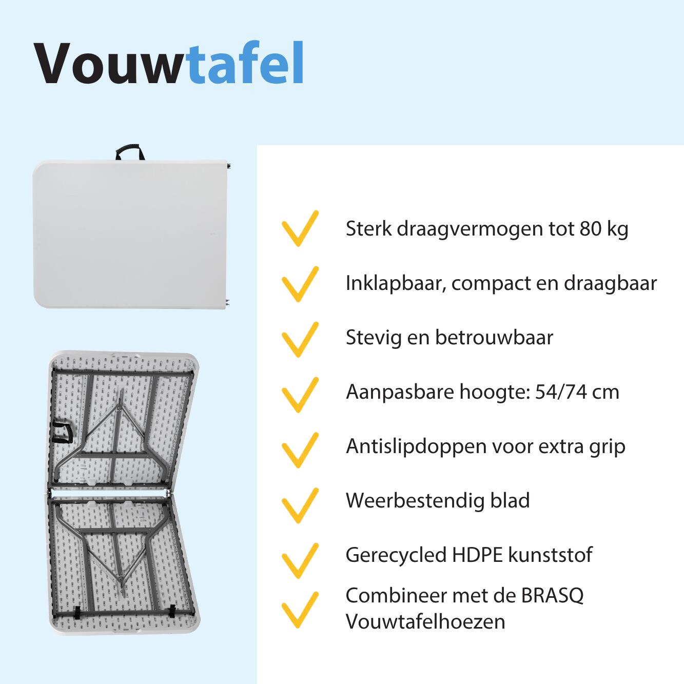 BRASQ Inklapbare Vouwtafel - 120 x 60 cm - Max. 80 kg - Campingtafel - Wit 4/11