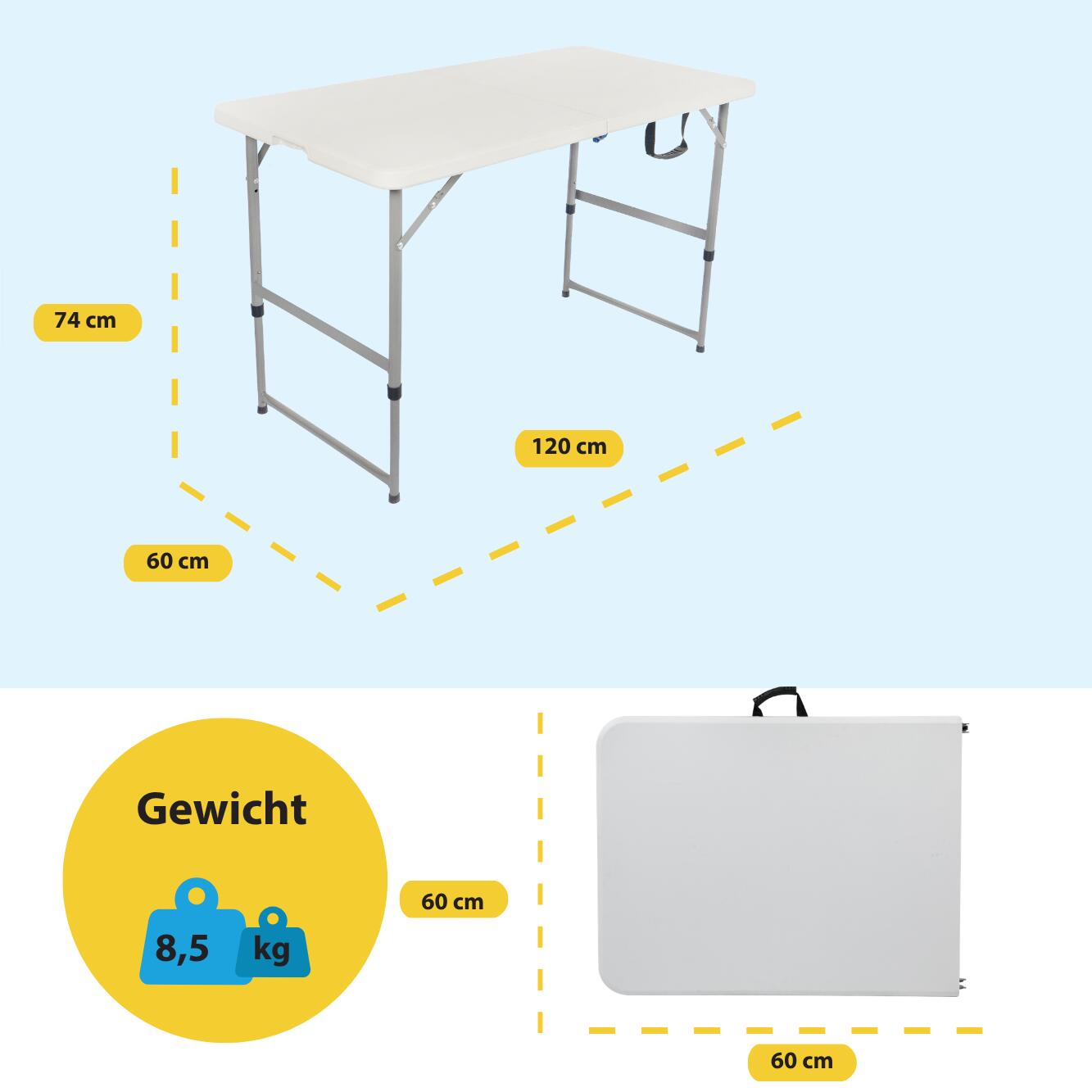 BRASQ Inklapbare Vouwtafel - 120 x 60 cm - Max. 80 kg - Campingtafel - Wit 2/11