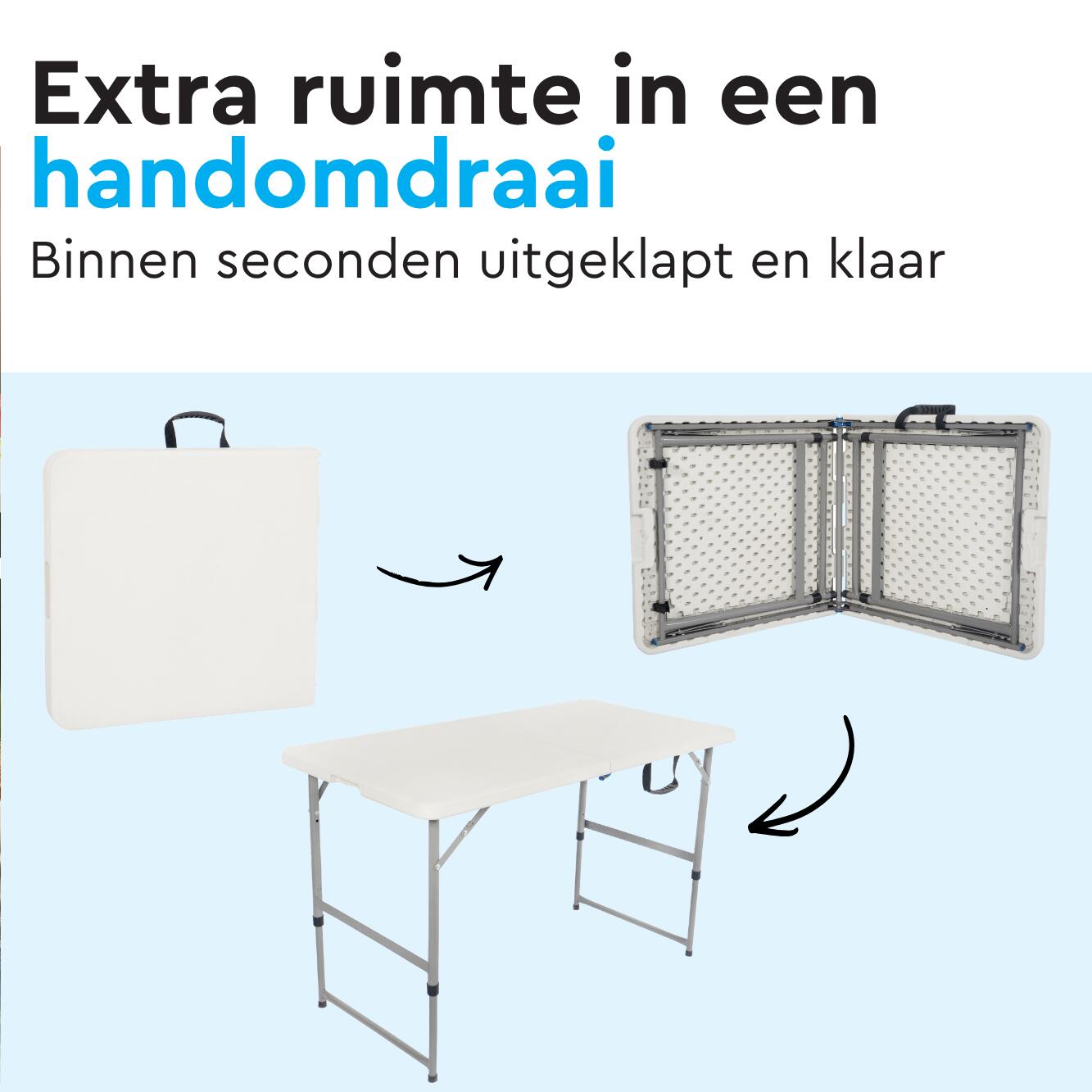 BRASQ Inklapbare Vouwtafel - 120 x 60 cm - Max. 80 kg - Campingtafel - Wit 10/11