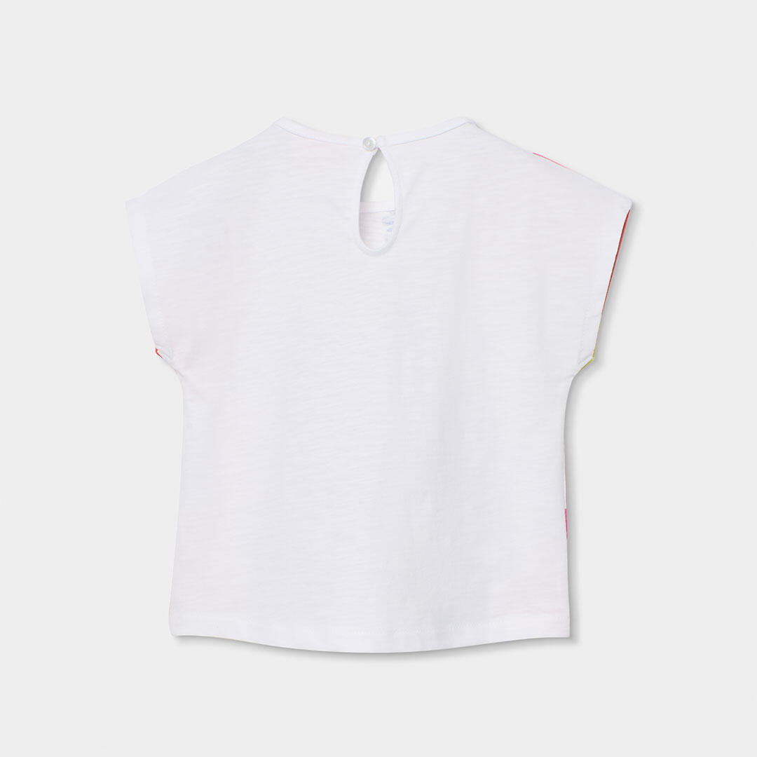 Camiseta de algodón para niña con estampado de frutas, blanca 2/4