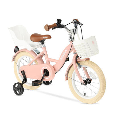 Deryan zoey kinderfiets 14 inch - verstelbare fiets met mandje - roze