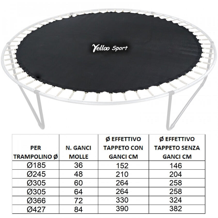 TAPPETO per trampolino elastico ⌀ 305 cm da 60 molle Certificato CE Yelloo 5/6