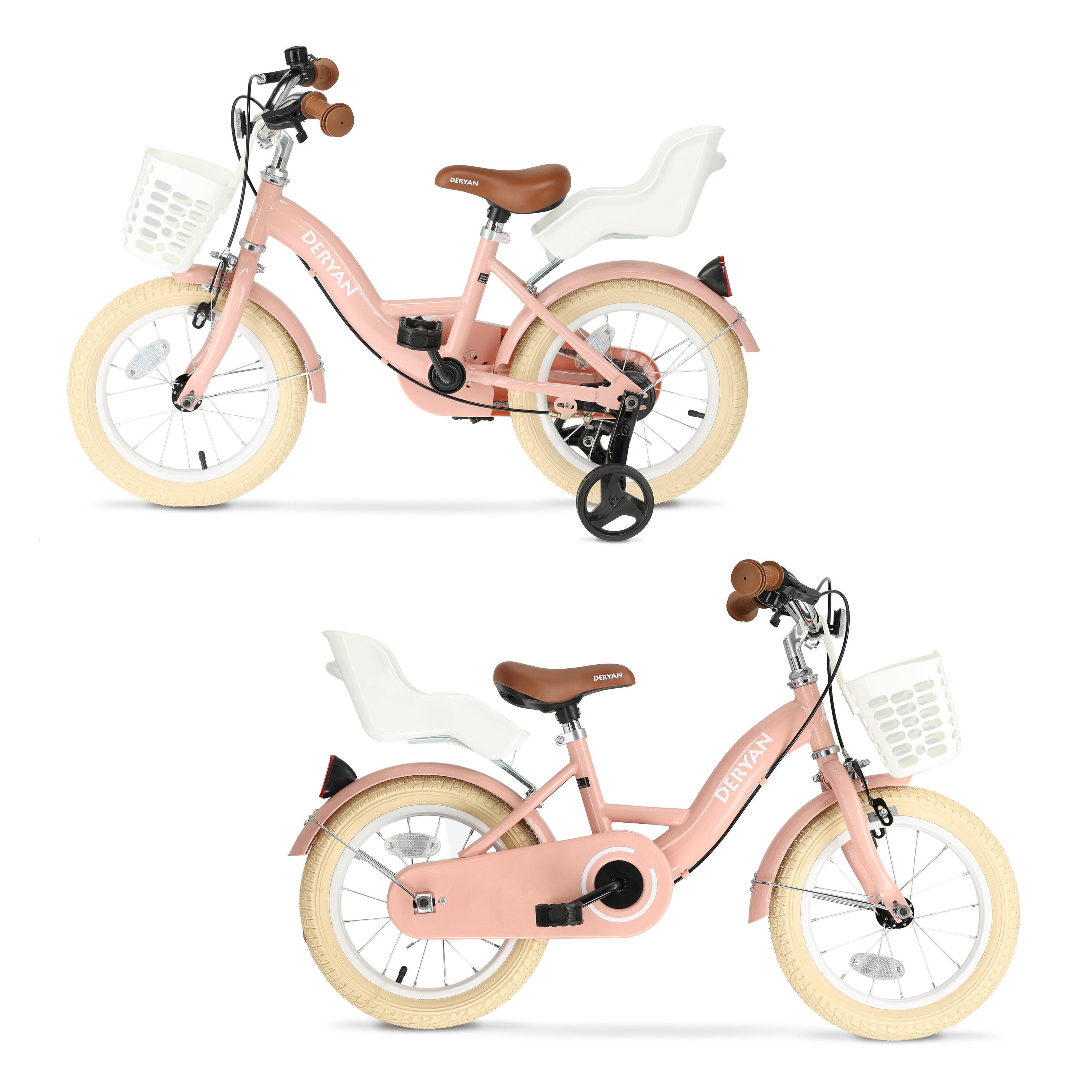Bicicletta DERYAN Zoey 14 Pollici - Bicicletta Regolabile con Cestino - Rosa 7/8
