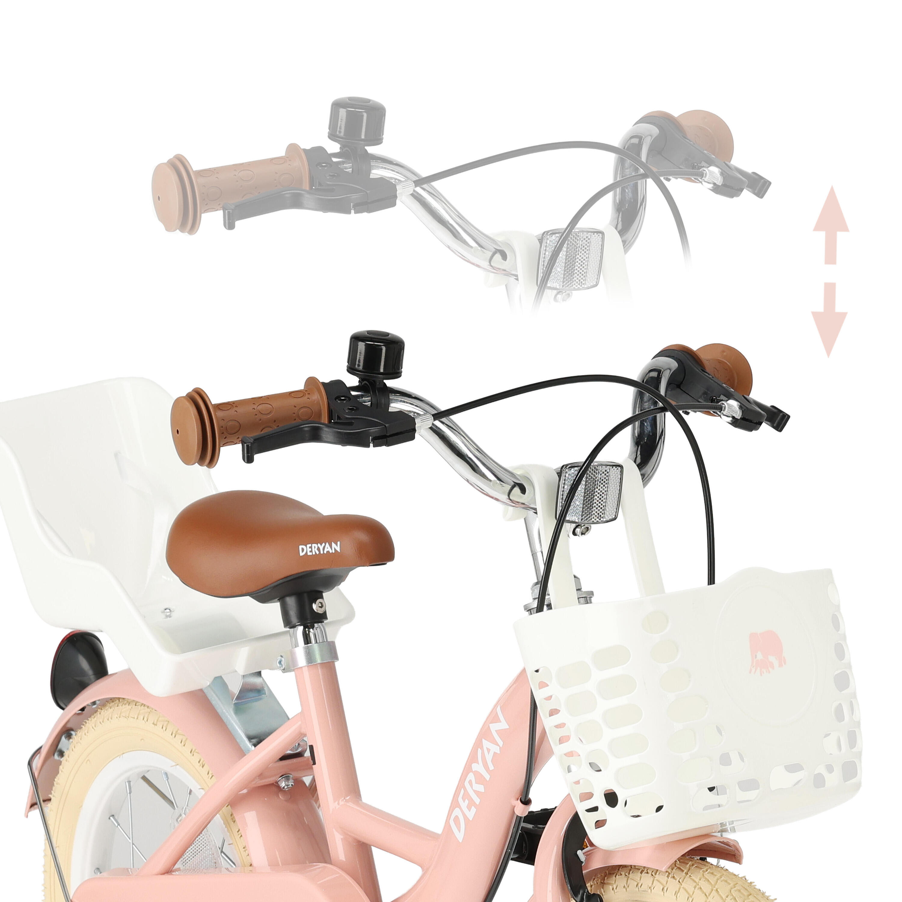 Bicicletta DERYAN Zoey 14 Pollici - Bicicletta Regolabile con Cestino - Rosa 4/8