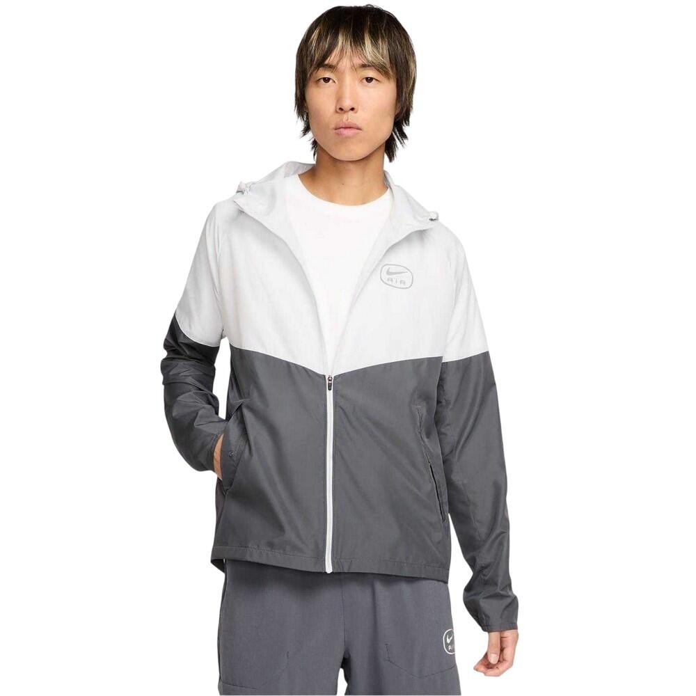 Mens Air Run Colour Block Hooded Jacket (Light Grey/Grey) 3/3