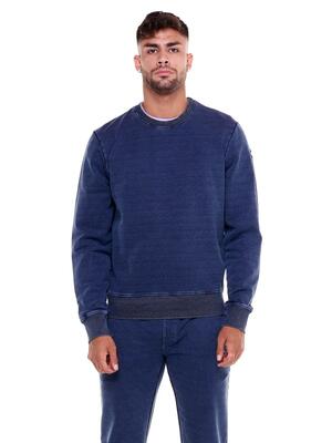 Indigoblauwe denim sweaters met ronde hals voor heren