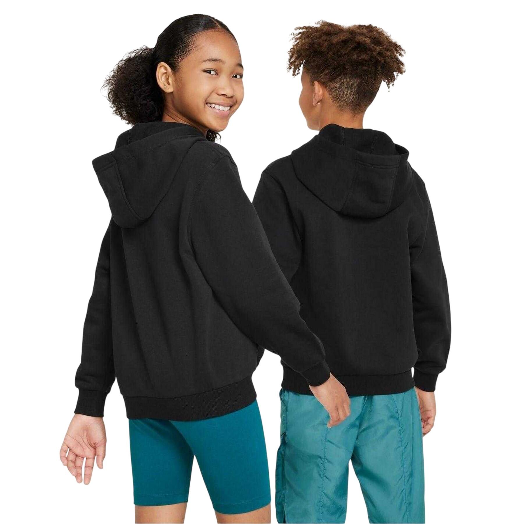 Felpa Con Cappuccio Logo Pile Bambini Nike Club Nero Bianco 3/5