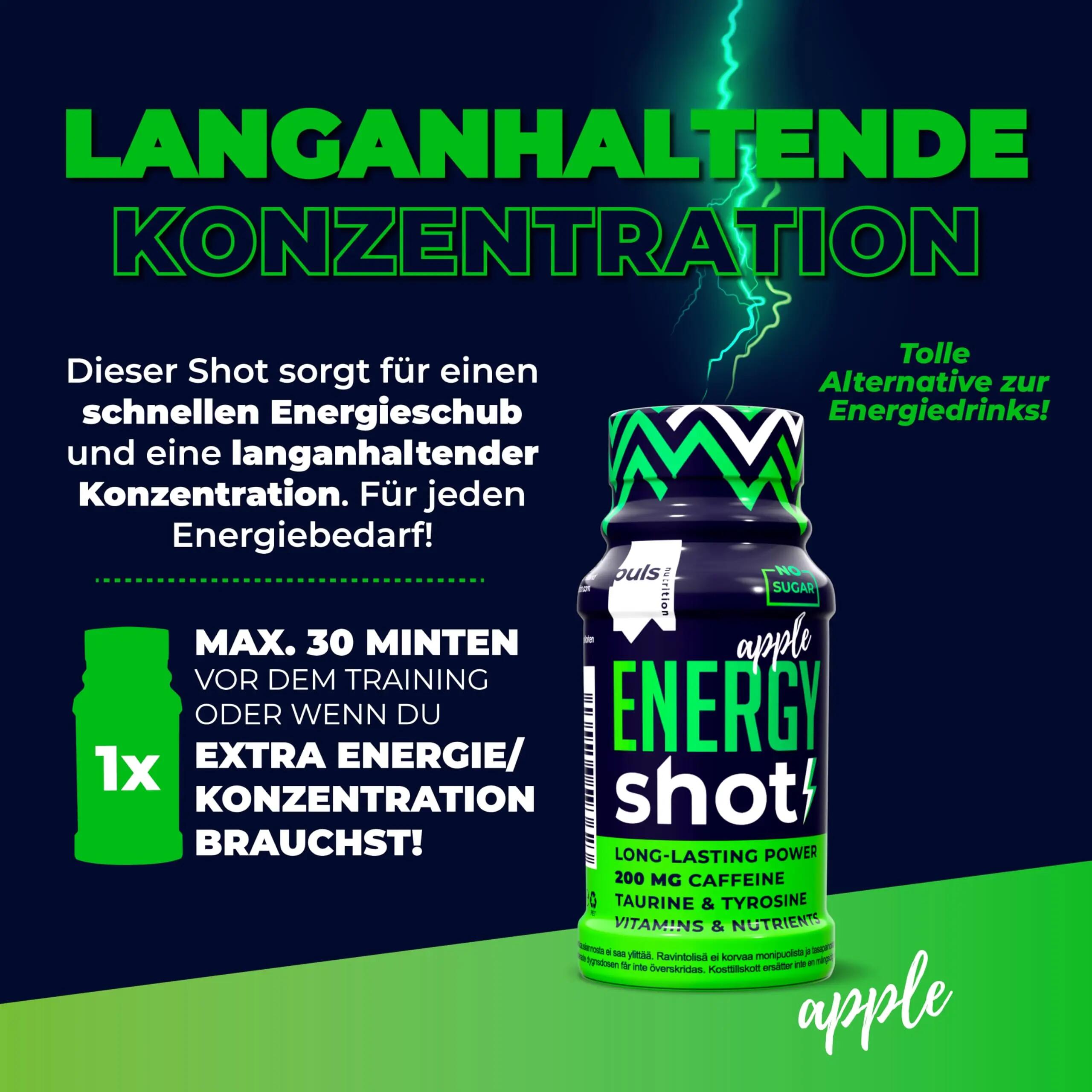 Energie Shot Apfel 60 ml 12er Pack – Energie Booster mit 200 mg 4/6