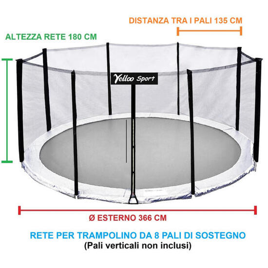 FILET DE SECURITE extérieur pour trampoline ⌀ 366 cm de 8 poteaux, certifié CE