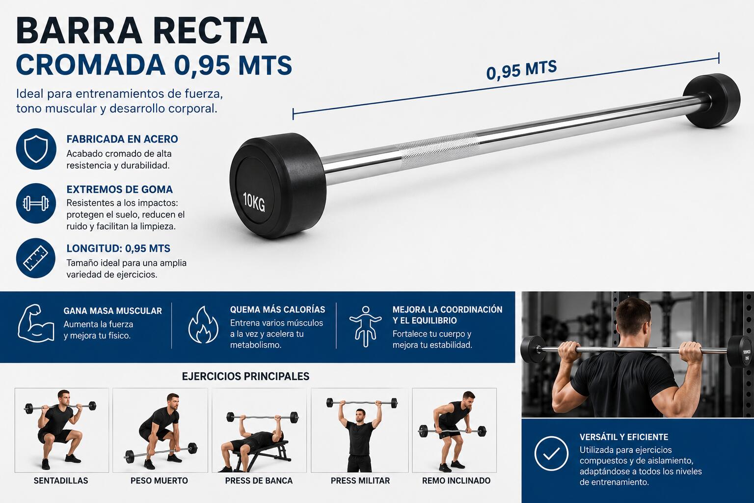 Barra de Pesas Recta Montada 10 kg  Musculación Fitness 2/3